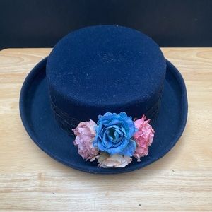 Kid's Girl’s Navy Floral Hat Flowers Vintage